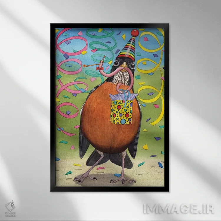 تابلو دکوراتیو سینه سرخ تولد اثر کترین جی مک الروی - نمای قابدار مشکی