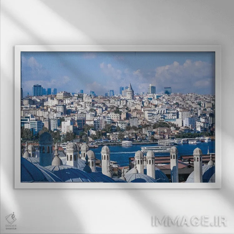 تابلو دکوراتیو استانبول آبی اثر گیلیارد برسسان - نمای قابدار سفید