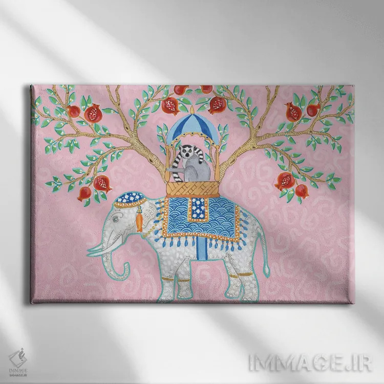 تابلو دکوراتیو فیل چینی با میمون لمور اثر گرین ارکید بوتیک - نمای روبهرو روی دیوار