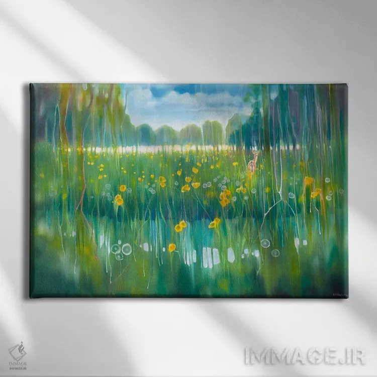 تابلو انتزاعی ترکیب رودخانه اثر گیل بوستامانته - نمای روبهرو روی دیوار