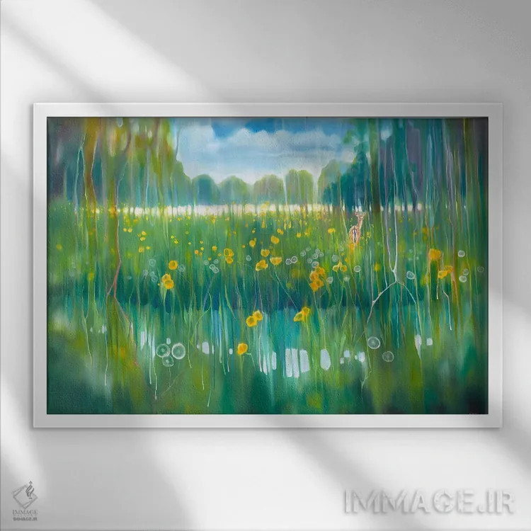 تابلو انتزاعی ترکیب رودخانه اثر گیل بوستامانته - نمای قابدار سفید