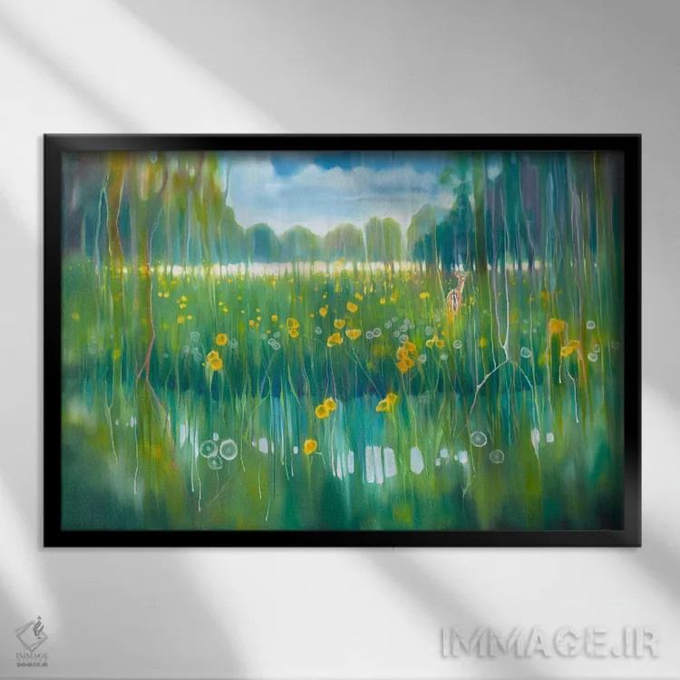 تابلو انتزاعی ترکیب رودخانه اثر گیل بوستامانته - نمای قابدار مشکی