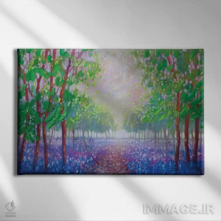 تابلو دکوراتیو دشت های گل زنگوله ای اثر گیل بوستامانته - نمای روبهرو روی دیوار