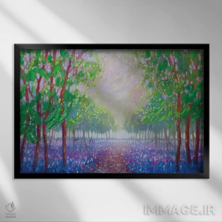 تابلو دکوراتیو دشت های گل زنگوله ای اثر گیل بوستامانته - نمای قابدار مشکی