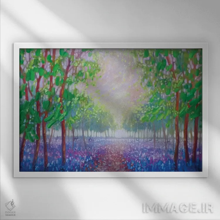 تابلو دکوراتیو دشت های گل زنگوله ای اثر گیل بوستامانته - نمای قابدار سفید