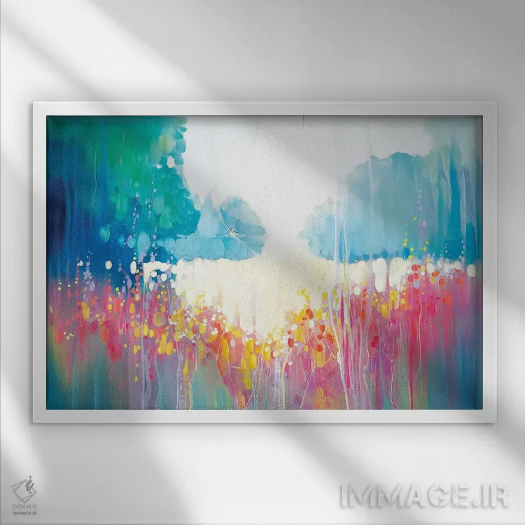 تابلو انتزاعی هماهنگی تابستان اثر گیل بوستامانته - نمای قابدار سفید