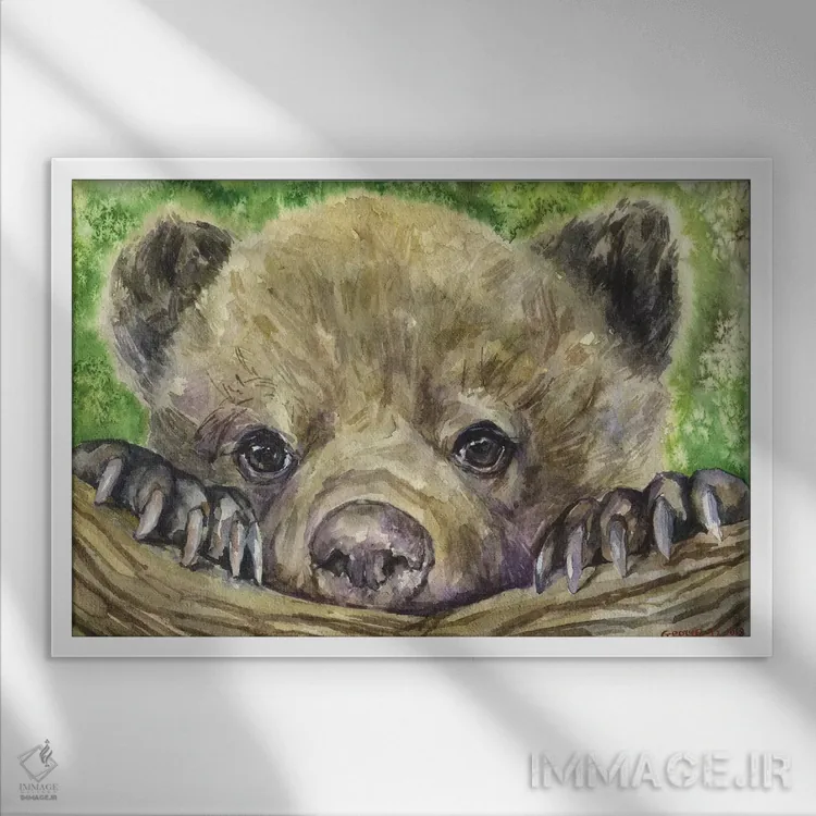 تابلو دکوراتیو توله خرس اثر جورج دیاچنکو - نمای قابدار سفید