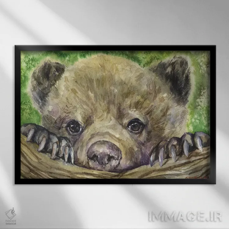 تابلو دکوراتیو توله خرس اثر جورج دیاچنکو - نمای قابدار مشکی