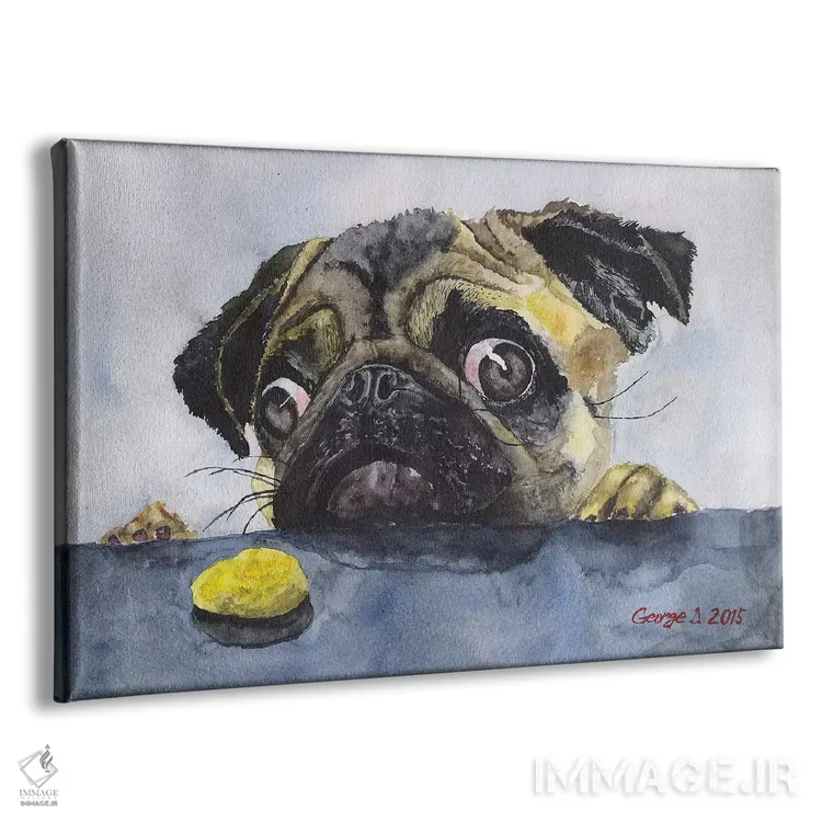 تابلو دکوراتیو پاگ و بیسکوئیت اثر جورج دیاچنکو - نمای پرسپکتیو محصول