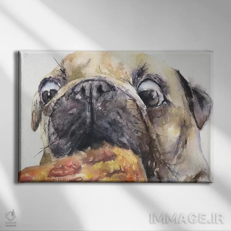 تابلو دکوراتیو پاگ و پیتزا ۴ اثر جورج دیاچنکو - نمای روبهرو روی دیوار