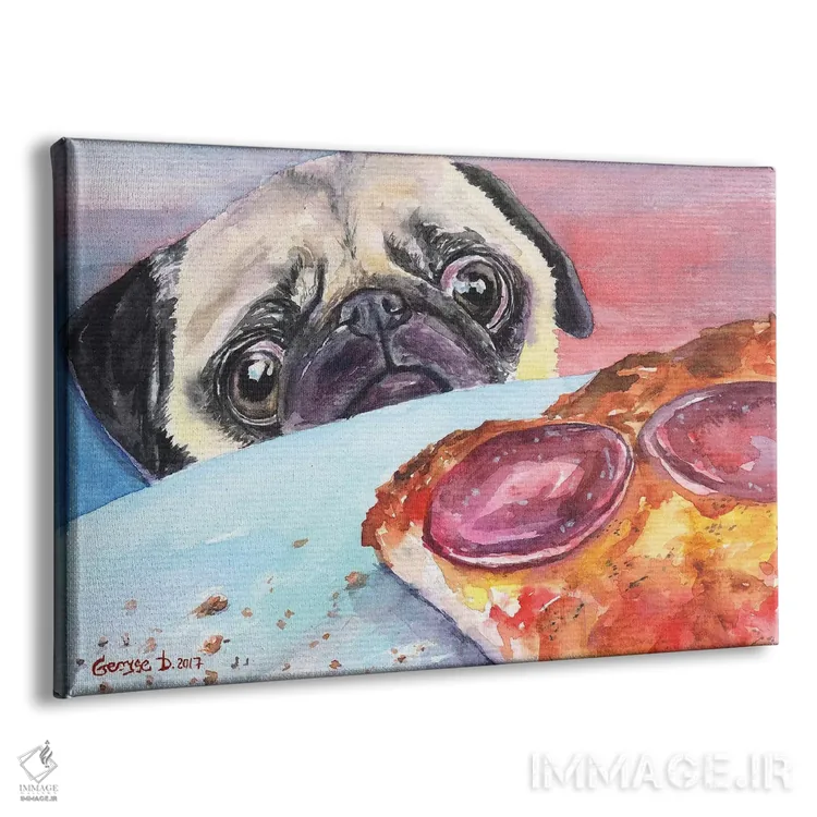 تابلو دکوراتیو پاگ و پیتزا ۱ اثر جورج دیاچنکو - نمای پرسپکتیو محصول