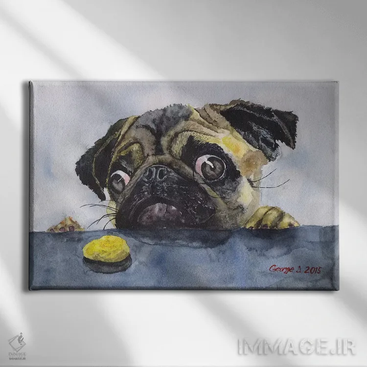 تابلو دکوراتیو پاگ و بیسکوئیت اثر جورج دیاچنکو - نمای روبهرو روی دیوار