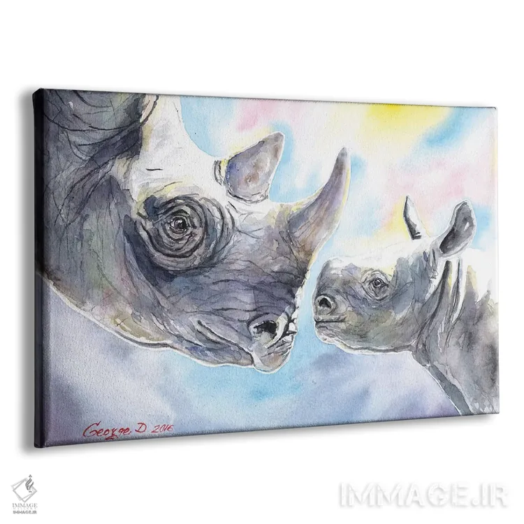 تابلو دکوراتیو خانواده کرگدن اثر جورج دیاچنکو - نمای پرسپکتیو محصول