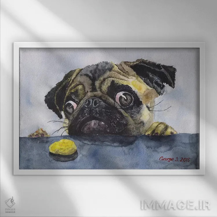 تابلو دکوراتیو پاگ و بیسکوئیت اثر جورج دیاچنکو - نمای قابدار سفید