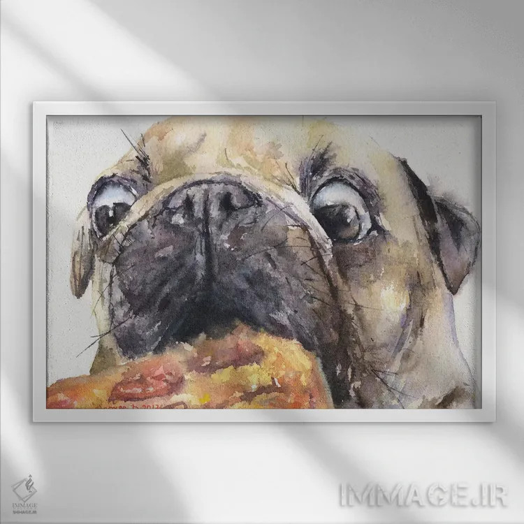 تابلو دکوراتیو پاگ و پیتزا ۴ اثر جورج دیاچنکو - نمای قابدار سفید