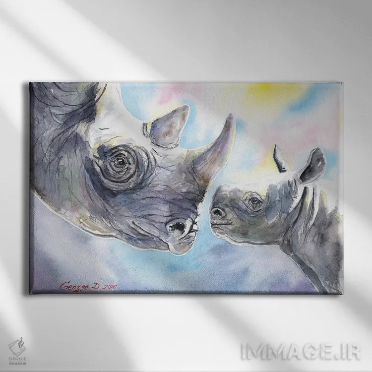 تابلو دکوراتیو خانواده کرگدن اثر جورج دیاچنکو - نمای روبهرو روی دیوار