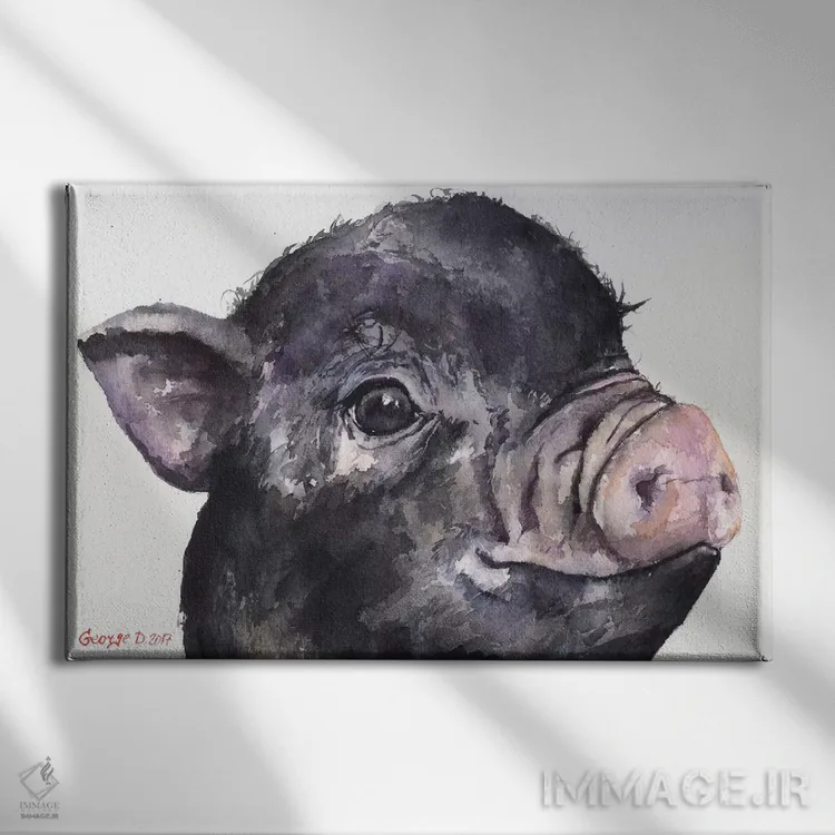 تابلو دکوراتیو خوک کوچولوی سیاه اثر جورج دیاچنکو - نمای روبهرو روی دیوار