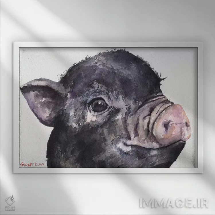 تابلو دکوراتیو خوک کوچولوی سیاه اثر جورج دیاچنکو - نمای قابدار سفید