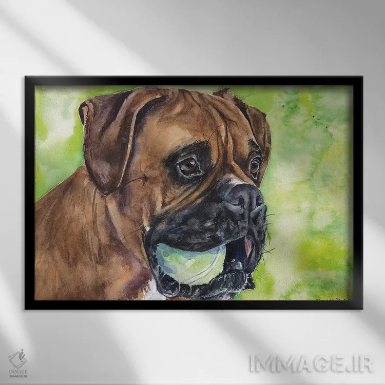 تابلو دکوراتیو باکسر و توپ اثر جورج دیاچنکو - نمای قابدار مشکی