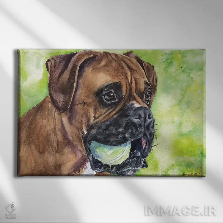 تابلو دکوراتیو باکسر و توپ اثر جورج دیاچنکو - نمای روبهرو روی دیوار