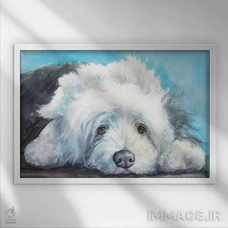 تابلو دکوراتیو شپرد انگلیسی پیر اثر جورج دیاچنکو - نمای قابدار سفید