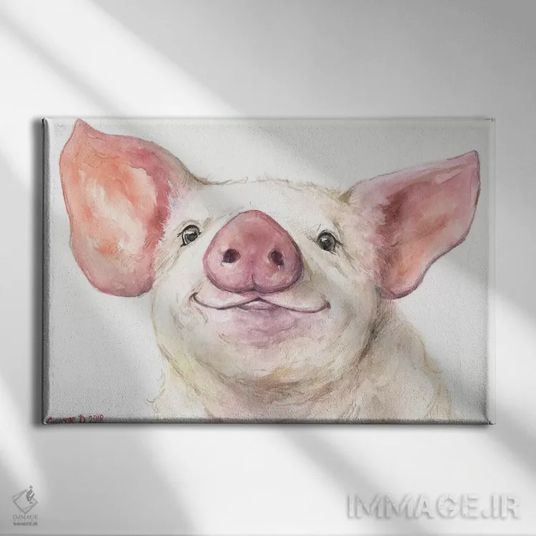 تابلو دکوراتیو خوک کوچولوی خوشحال اثر جورج دیاچنکو - نمای روبهرو روی دیوار