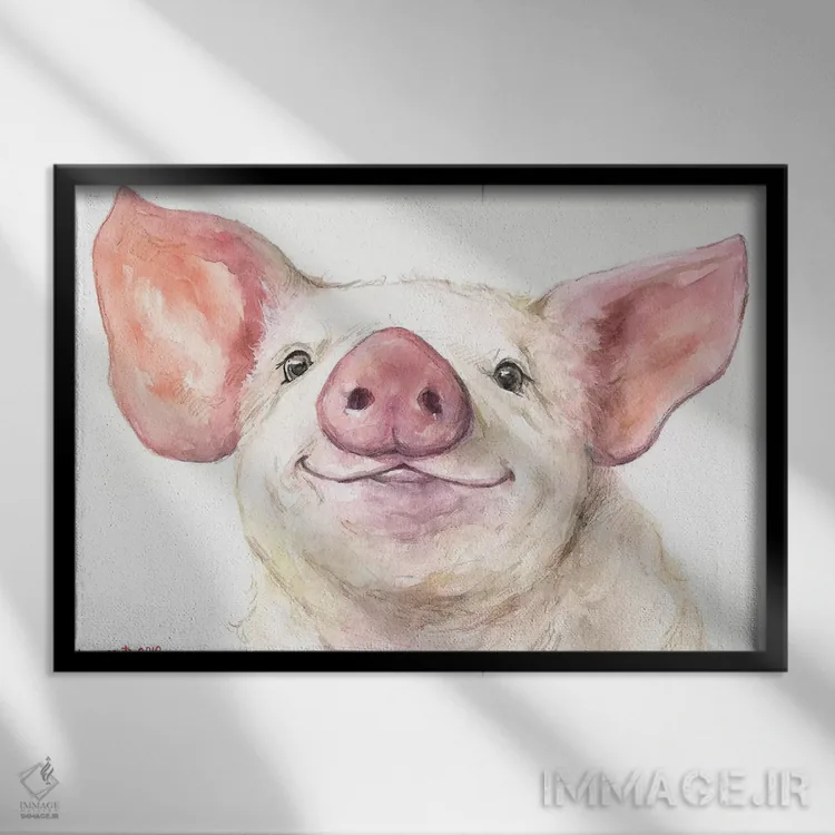 تابلو دکوراتیو خوک کوچولوی خوشحال اثر جورج دیاچنکو - نمای قابدار مشکی