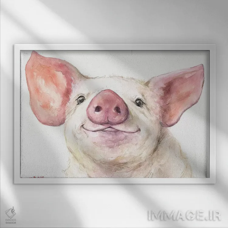 تابلو دکوراتیو خوک کوچولوی خوشحال اثر جورج دیاچنکو - نمای قابدار سفید