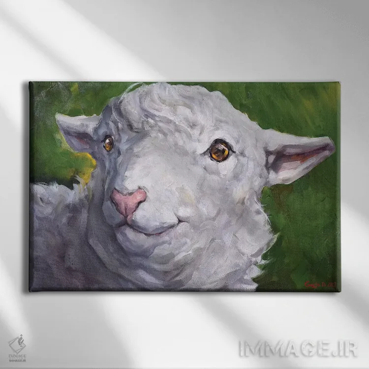 تابلو دکوراتیو گوسفند بامزه اثر جورج دیاچنکو - نمای روبهرو روی دیوار
