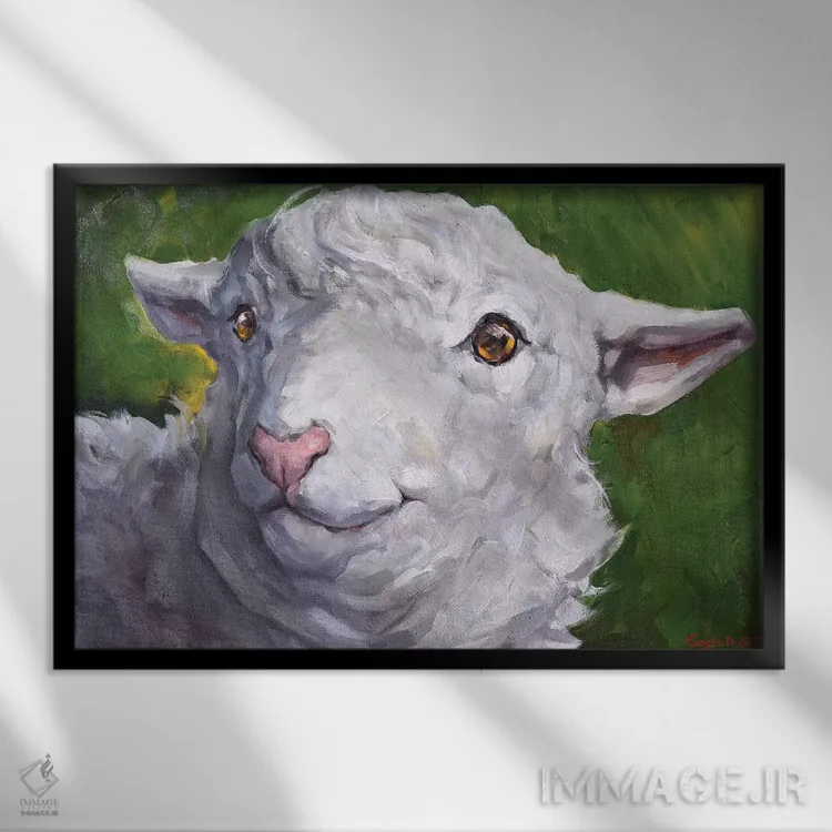 تابلو دکوراتیو گوسفند بامزه اثر جورج دیاچنکو - نمای قابدار مشکی