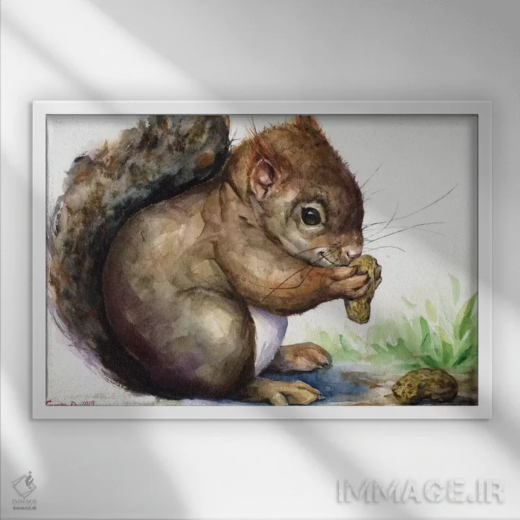 تابلو دکوراتیو سنجاب اثر جورج دیاچنکو - نمای قابدار سفید