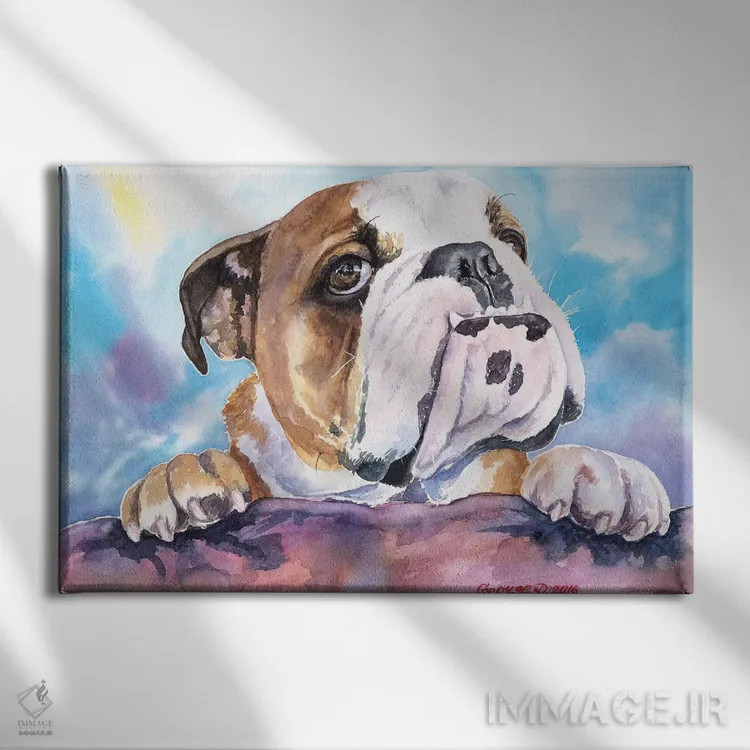 تابلو دکوراتیو بولداگ بامزه اثر جورج دیاچنکو - نمای روبهرو روی دیوار