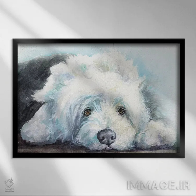 تابلو دکوراتیو توله گوسفند سگ انگلیسی قدیمی اثر جورج دیاچنکو - نمای قابدار مشکی