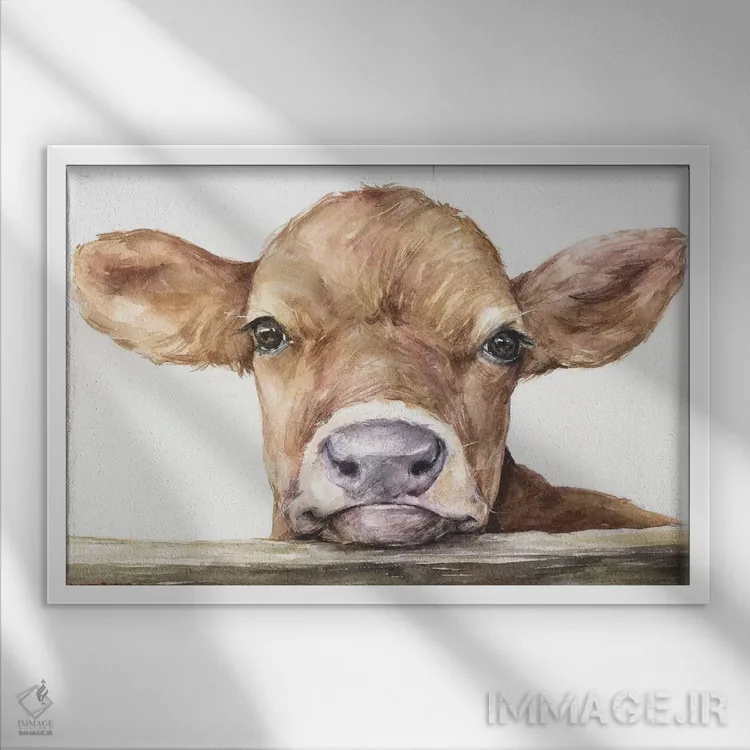 تابلو مدرن گوساله اثر جورج دیاچنکو - نمای قابدار سفید