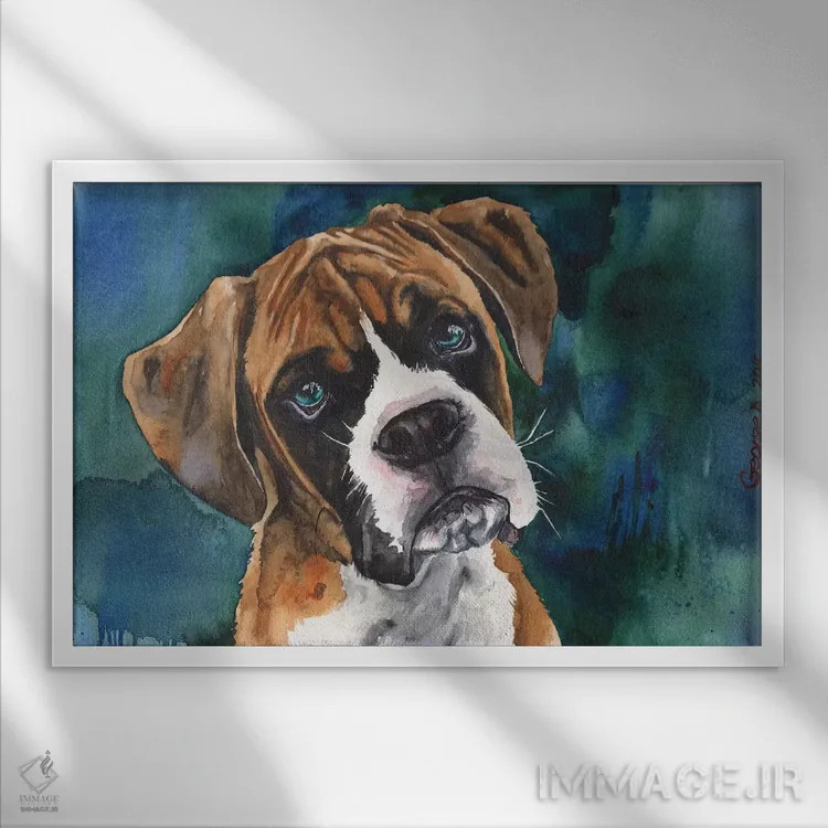 تابلو دکوراتیو توله باکسر اثر جورج دیاچنکو - نمای قابدار سفید