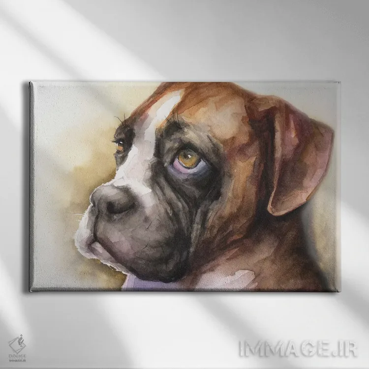 تابلو دکوراتیو توله باکسر با زمینه روشن اثر جورج دیاچنکو - نمای روبهرو روی دیوار