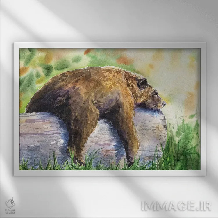 تابلو دکوراتیو گریزلی اثر جورج دیاچنکو - نمای قابدار سفید