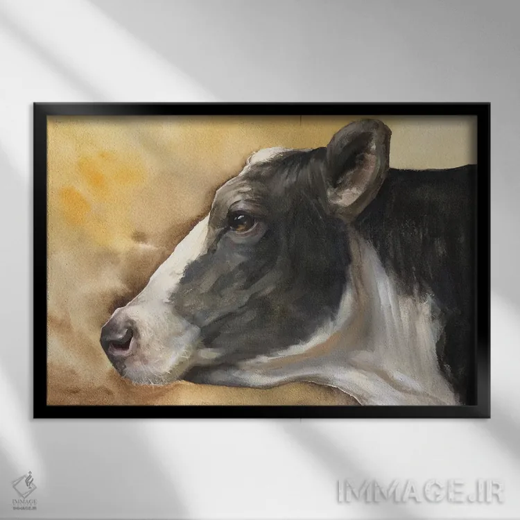 تابلو دکوراتیو گاو با پس زمینه اثر جورج دیاچنکو - نمای قابدار مشکی