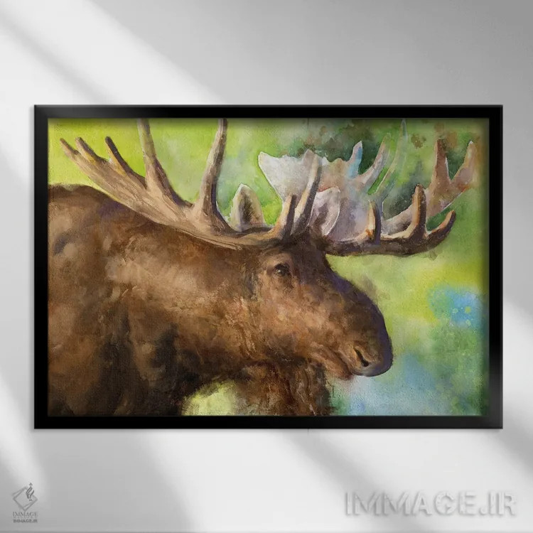 تابلو دکوراتیو گوزن شمالی اثر جورج دیاچنکو - نمای قابدار مشکی