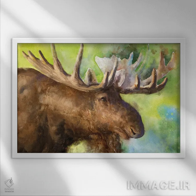 تابلو دکوراتیو گوزن شمالی اثر جورج دیاچنکو - نمای قابدار سفید