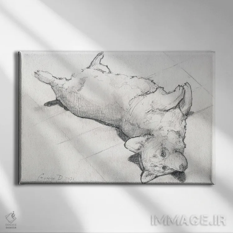 تابلو دکوراتیو کورگی می خواهد بازی کند اثر جورج دیاچنکو - نمای روبهرو روی دیوار