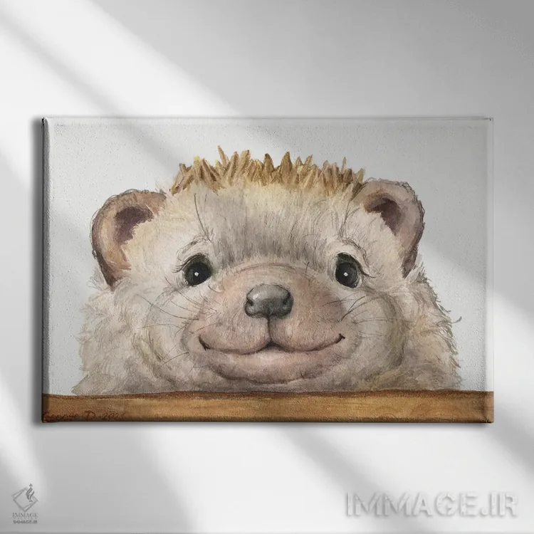 تابلو دکوراتیو جوجه تیغی با حصار چوبی اثر جورج دیاچنکو - نمای روبهرو روی دیوار