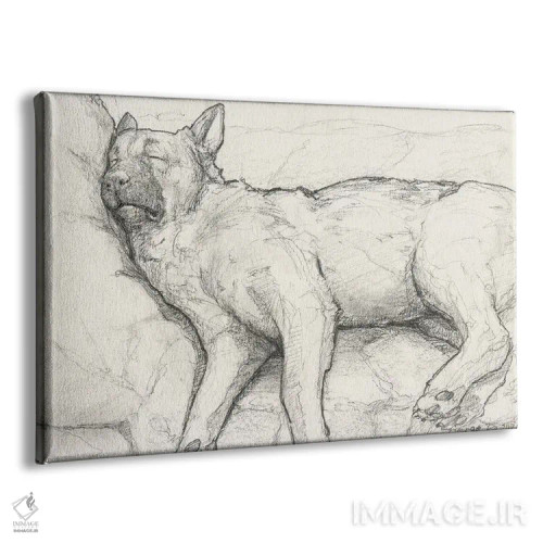 تابلو مینیمال ژرمن شپرد خوابیده ۲ روی کاغذ قدیمی اثر جورج دیاچنکو - نمای پرسپکتیو محصول