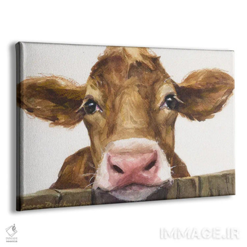 تابلو دکوراتیو گوساله قهوه ای بامزه اثر جورج دیاچنکو - نمای پرسپکتیو محصول