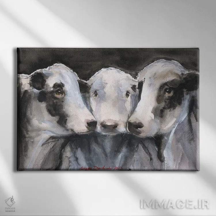 تابلو دکوراتیو سه گاو اثر جورج دیاچنکو - نمای روبهرو روی دیوار