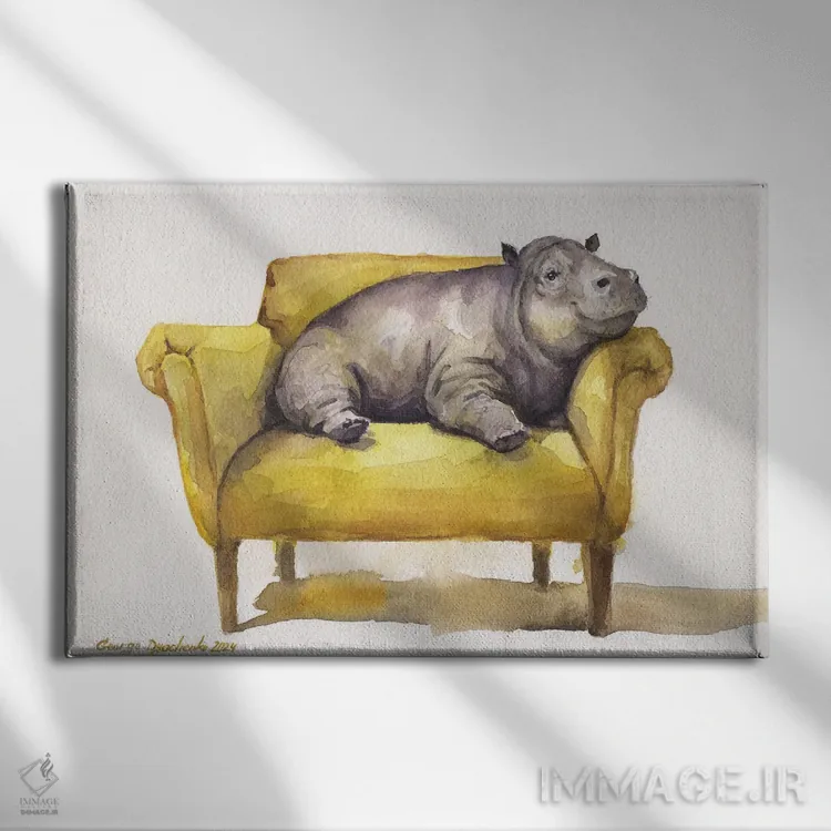 تابلو دکوراتیو اسب آبی روی صندلی اثر جورج دیاچنکو - نمای روبهرو روی دیوار