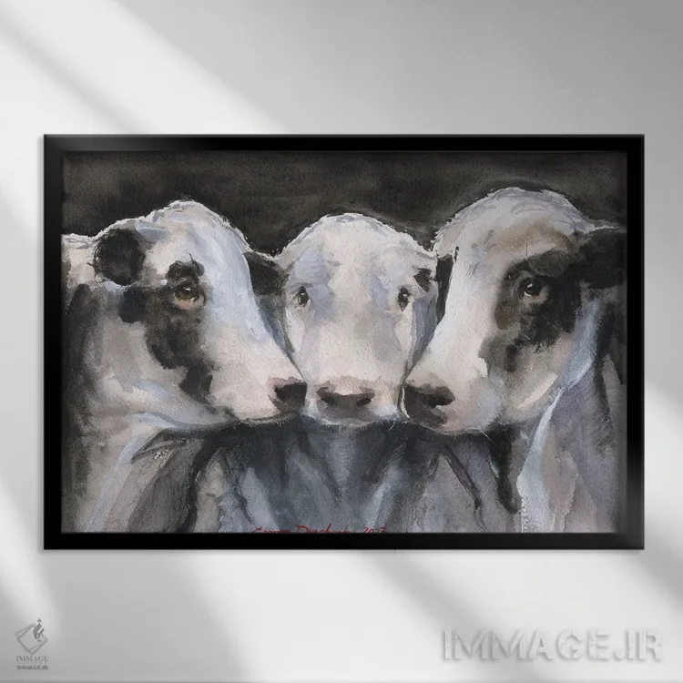 تابلو دکوراتیو سه گاو اثر جورج دیاچنکو - نمای قابدار مشکی