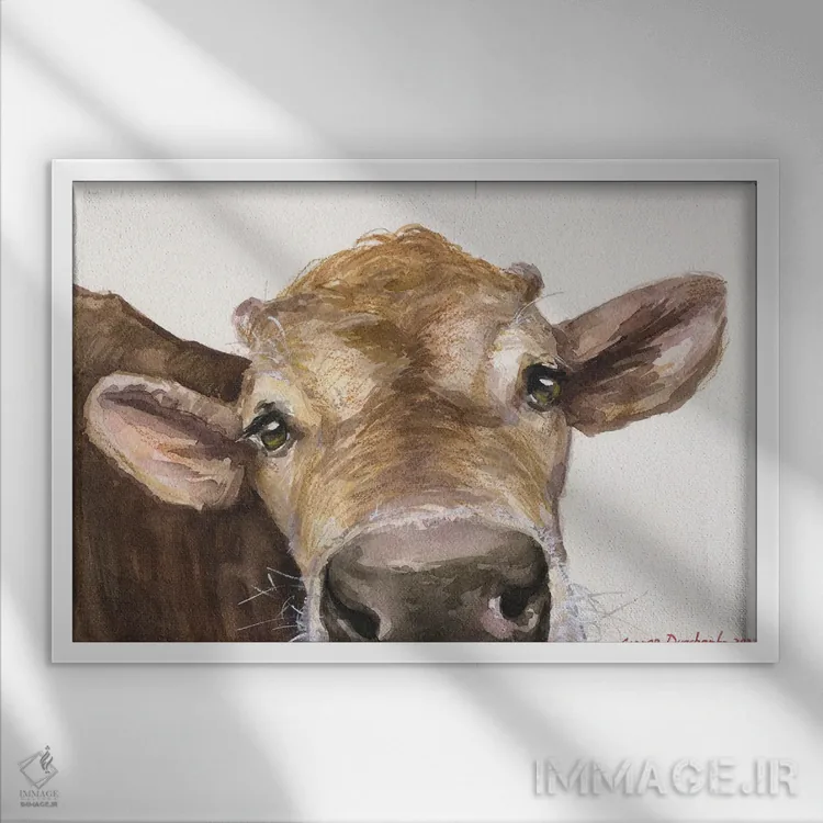 تابلو دکوراتیو گوساله دزدکی اثر جورج دیاچنکو - نمای قابدار سفید
