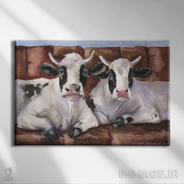 تابلو دکوراتیو دو گاو روی مبل اثر جورج دیاچنکو - نمای روبهرو روی دیوار