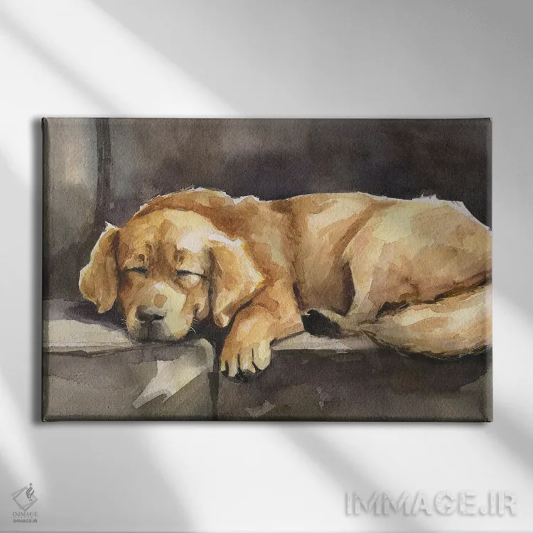 تابلو دکوراتیو توله گلدن رتریور خواب آلود اثر جورج دیاچنکو - نمای روبهرو روی دیوار